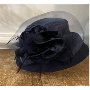 Fascinator Hat Kentucky Derby Church Wide Brim Organza Tea Party Church Blue